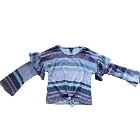Art Class Girls Purple Striped Soft Fleece Knit Front Top - Size 6/6x - Picture 1 of 4
